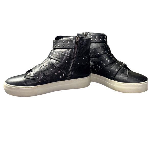 J/SLIDES Sneaker Shoe Womens size 8 Aghast Leather High Top Buckle Grunge - Picture 8 of 10